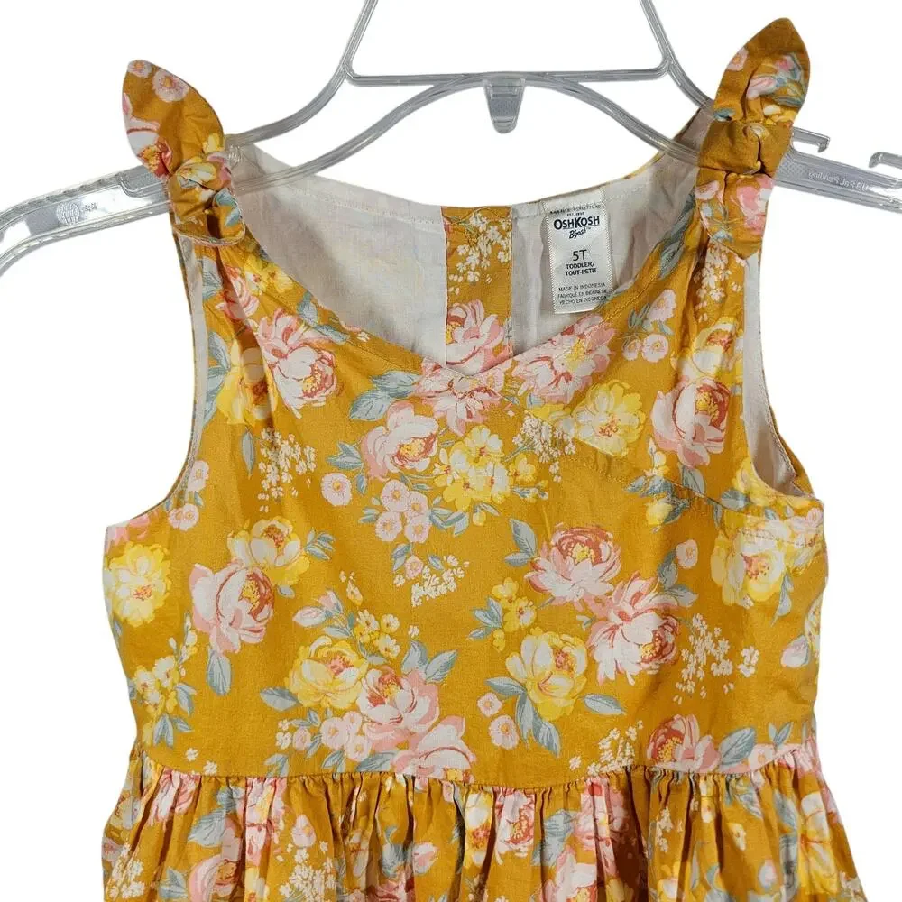 OshKosh B'Gosh Sleeveless Cotton Gold Floral Dress Size 5T